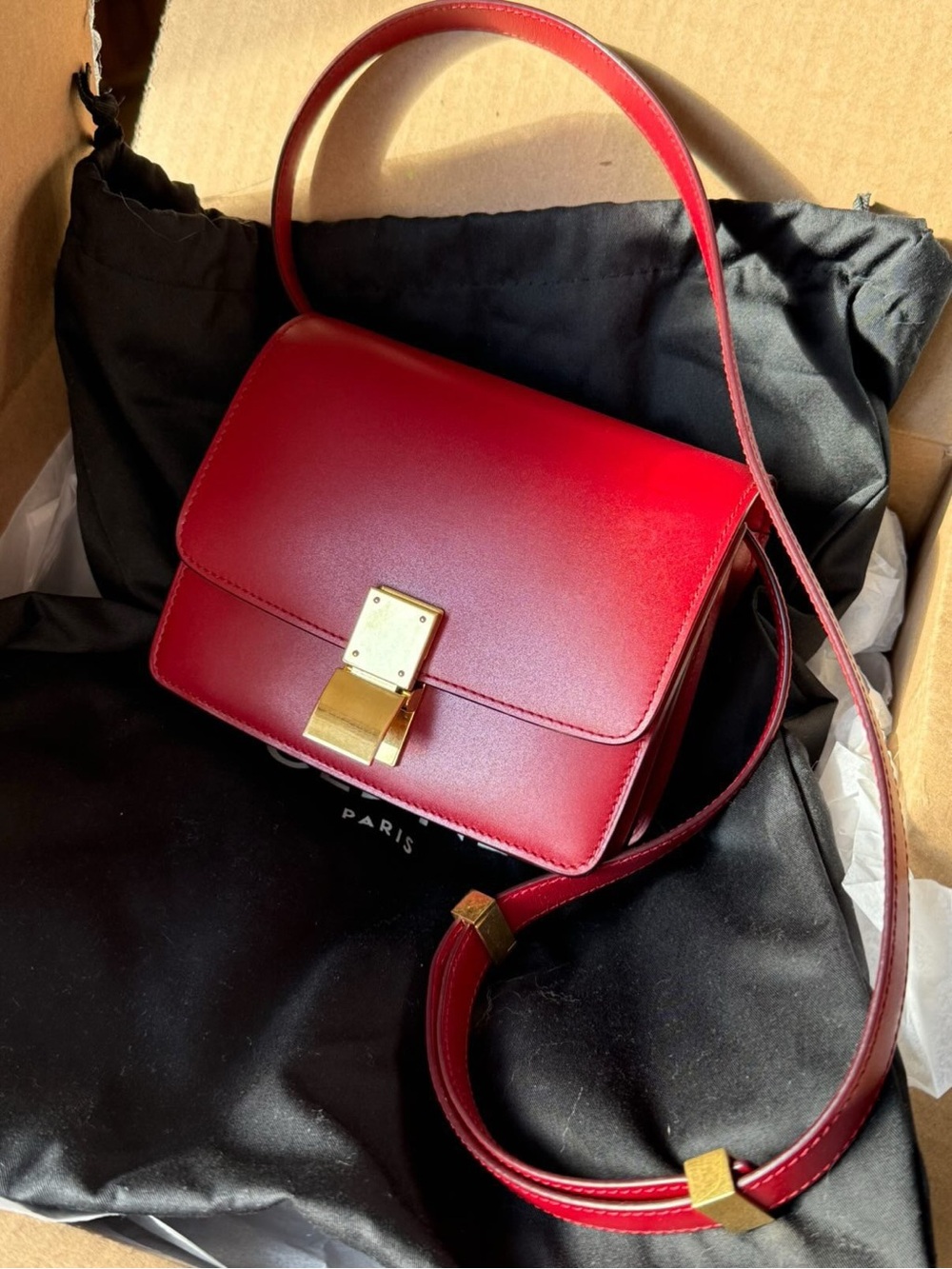 Handbag Celine Small box in smooth calfskin Red EXCELLENT CONDITION
